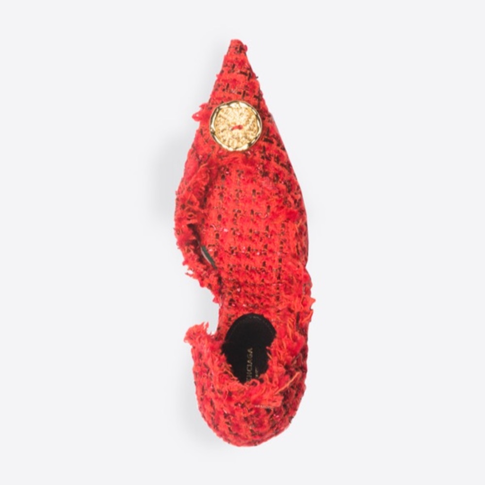 EUC BALENCIAGA TWEED KNIFE PUMPS RED GOLD BUTTON